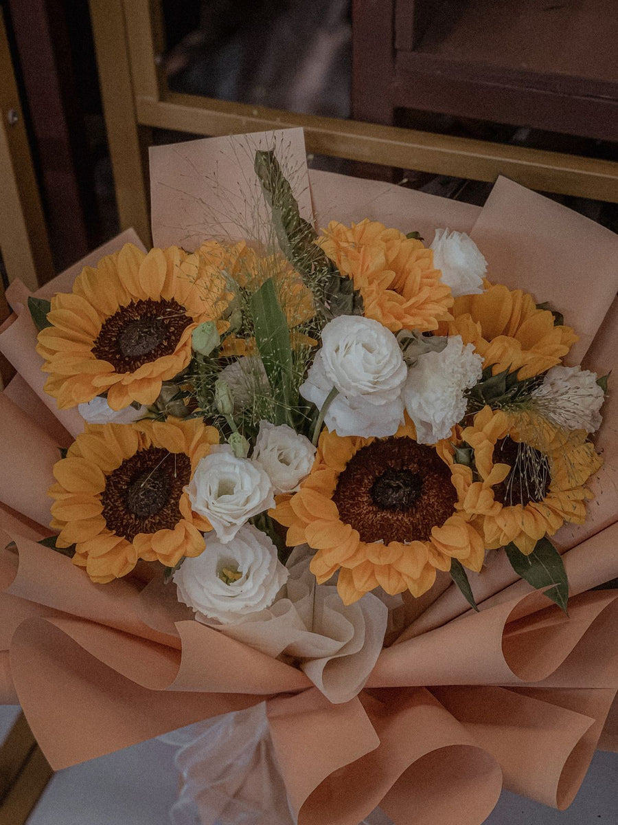 Sunflower & White Rose Bouquet