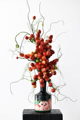 Red chilli peppers and greenery against a white background; Capsicum fruit/foliage illustration only, not the actual potted ornamental cultivar. Photo: Andy Lee / Pexels.