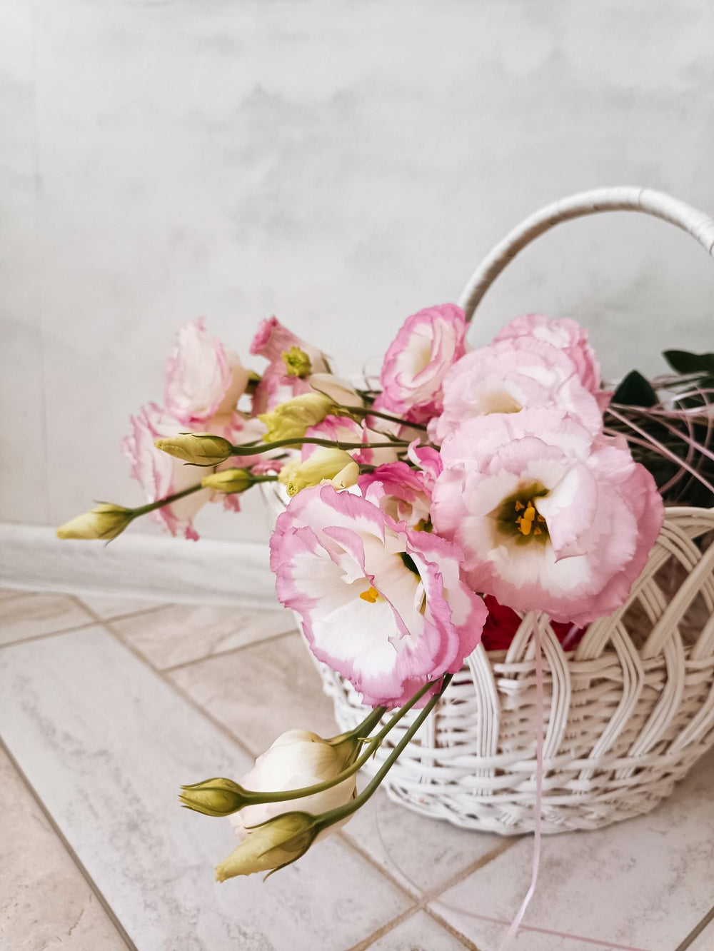 Pink & White Lisianthus Basket