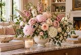 Neutral flowers in a home vase, illustrative arrangement.